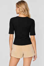 women's black cotton v-neck top with half sleeves