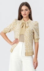 linen cotton jacquard knit cardigan for women