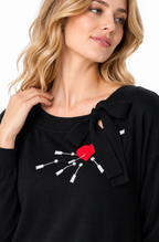 women's black wool blend embroidered bow neck sweater
