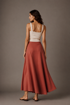 Button Detail Wrap A-Line Maxi Skirt