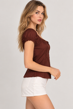 Women’s Brown Polyester Lace Detail Top