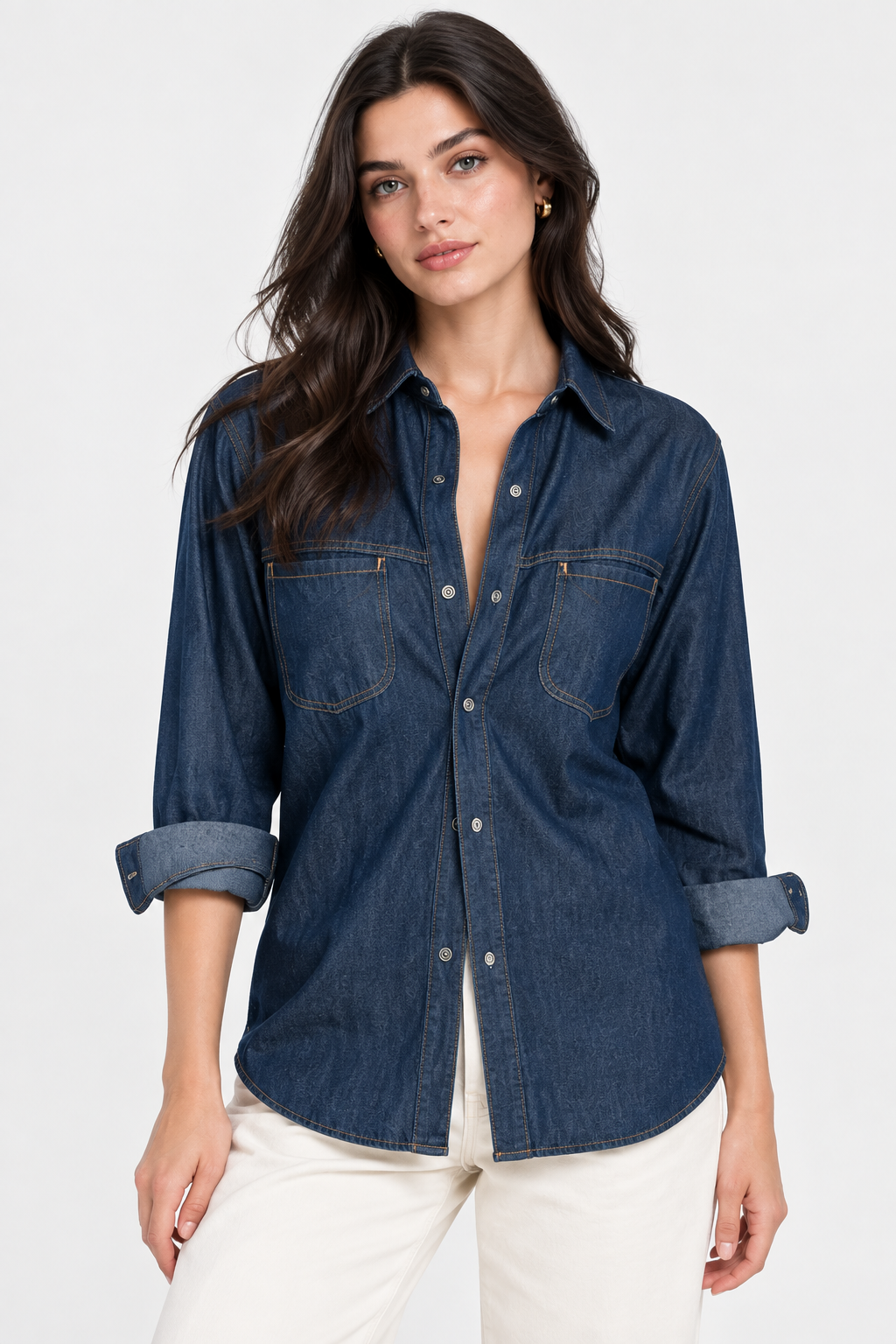 Women’s Dark Blue Denim Utility Shirt