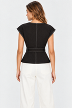 Women’s Black Denim Peplum Top with Belt