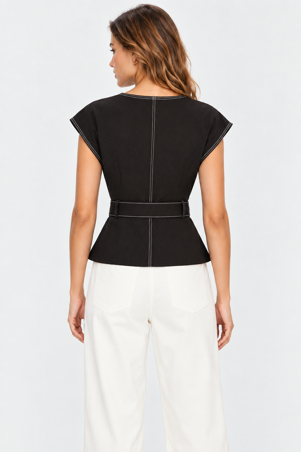 Women’s Black Denim Peplum Top with Belt