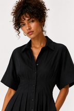 Black Cotton Shirt Midi Dress