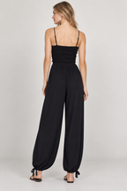 Women’s Black Viscose Ruffle Detail Wide-Leg Jumpsuit