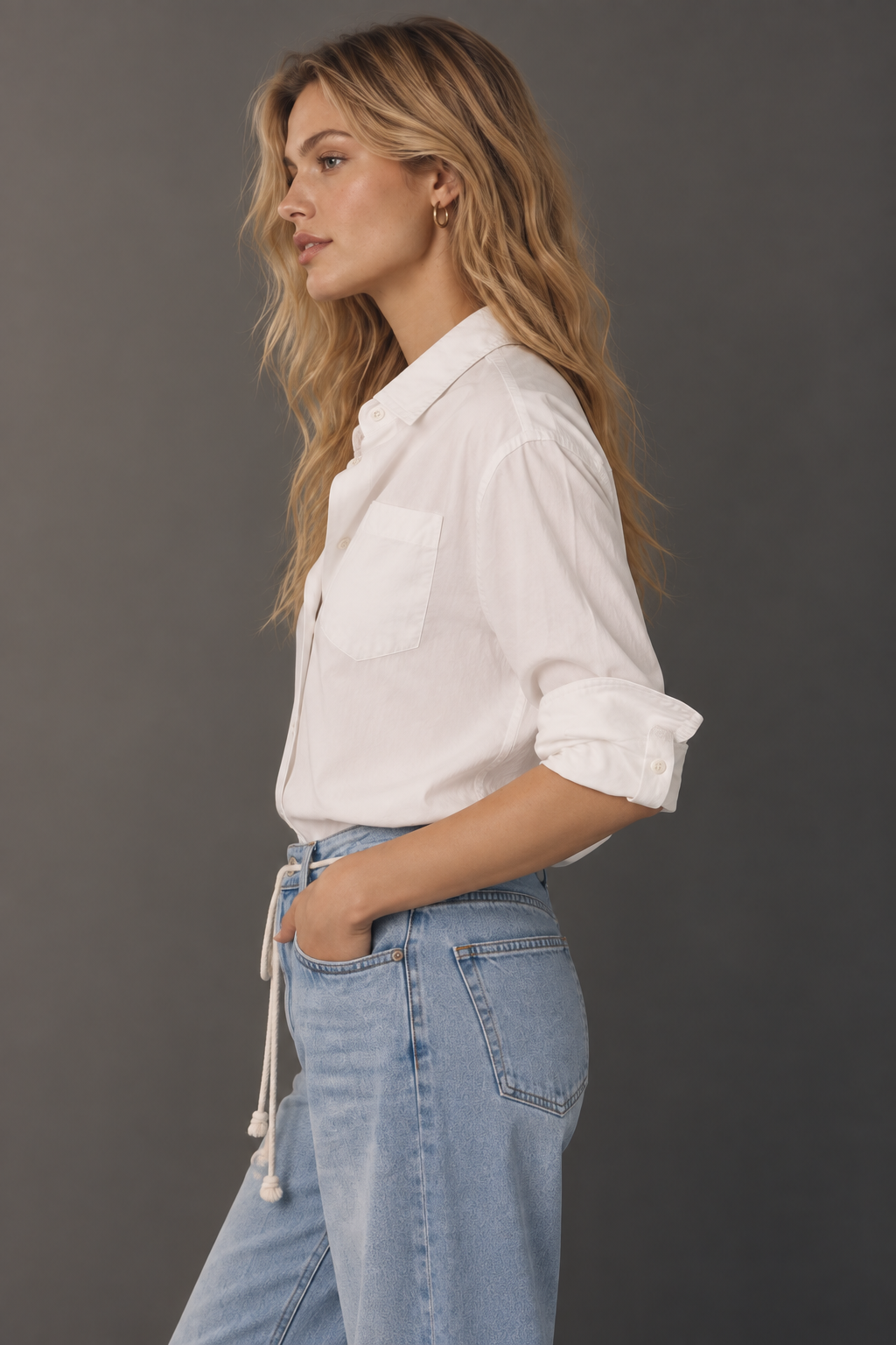 women's white cotton button-down shirt with chest pocket