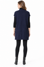women's navy blue sweater knit embroidered sleeveless tunic