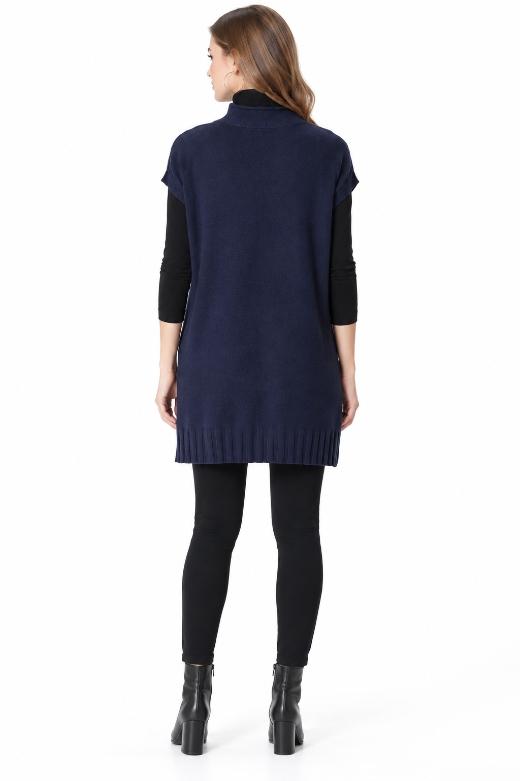 women's navy blue sweater knit embroidered sleeveless tunic