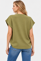 women's olive green rib knit v-neck sleeveless sweater top