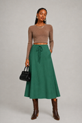 Emerald Green Drawstring A-Line Midi Skirt