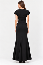 Satin Crepe V-Neck Tie Waist Maxi Dress