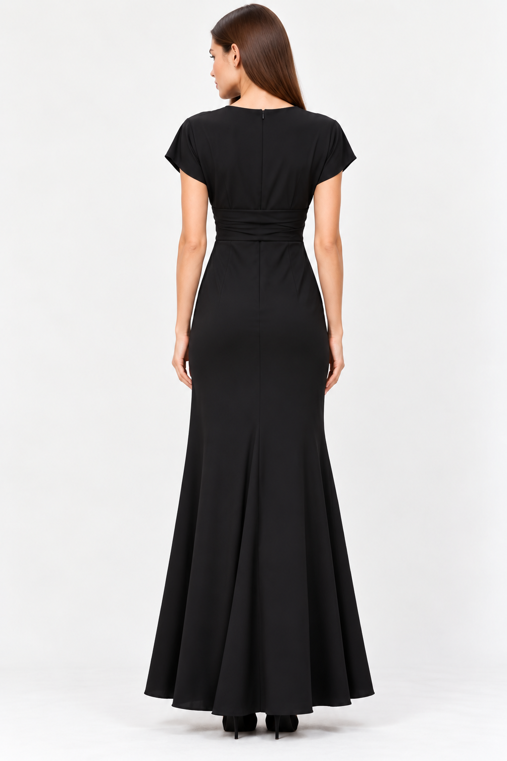 Satin Crepe V-Neck Tie Waist Maxi Dress