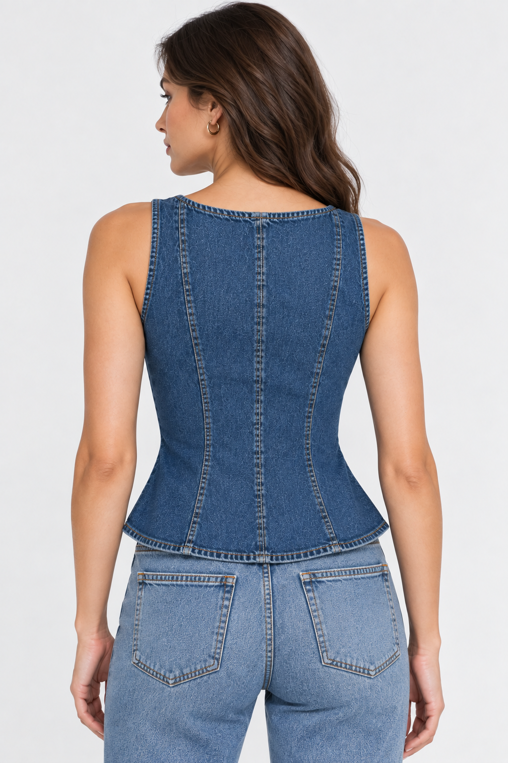 Women’s Blue Denim Sleeveless Peplum Top