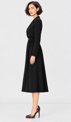 women’s black crepe wrap midi dress