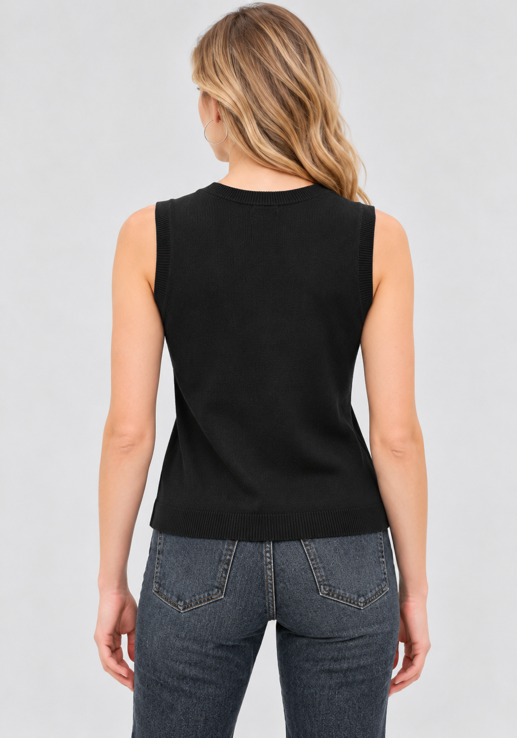 Women's Black Wool Knit V-Neck Sweater Vest – Sleeveless Classic Pullover