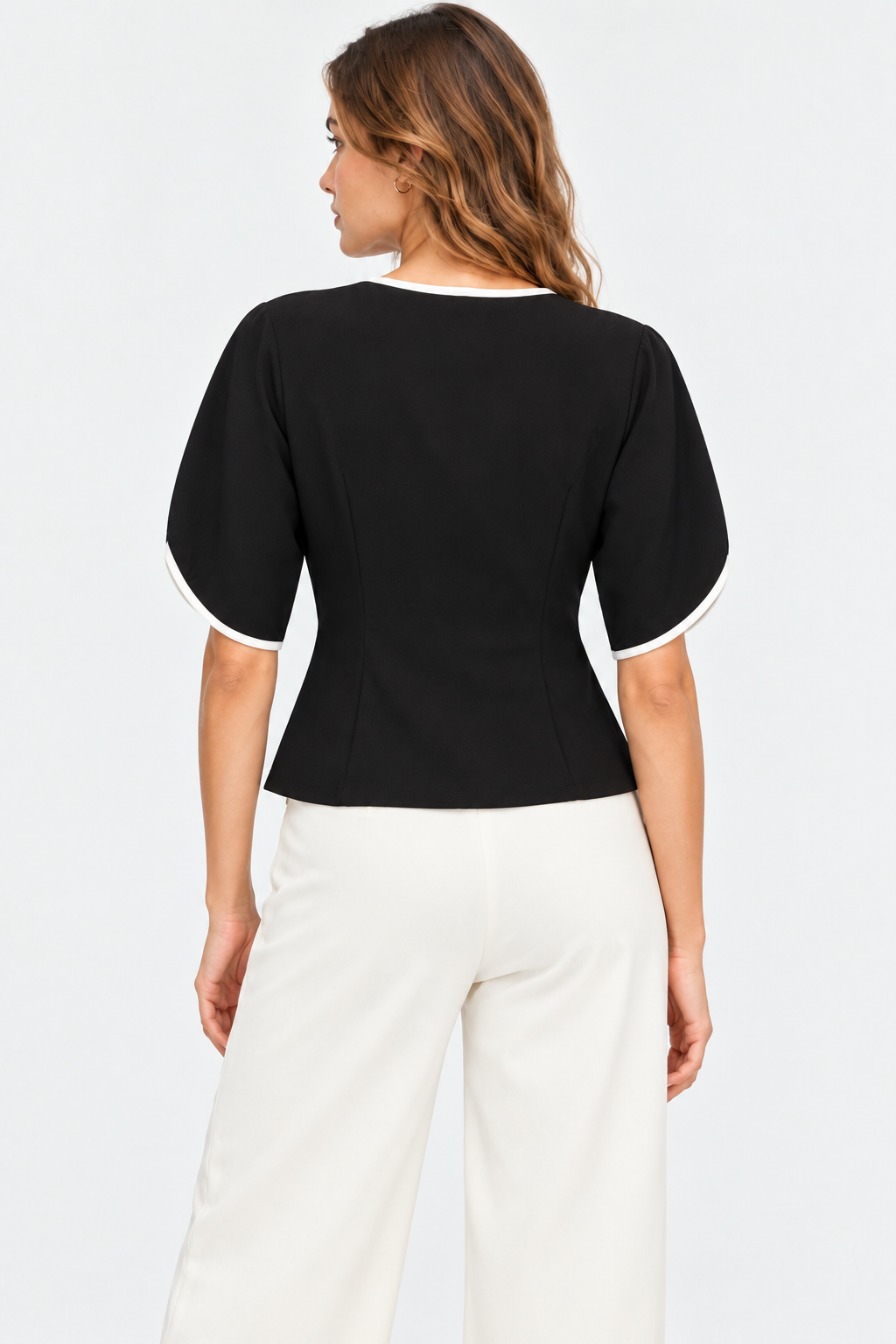 Women’s Black Polyester V-Neck Top