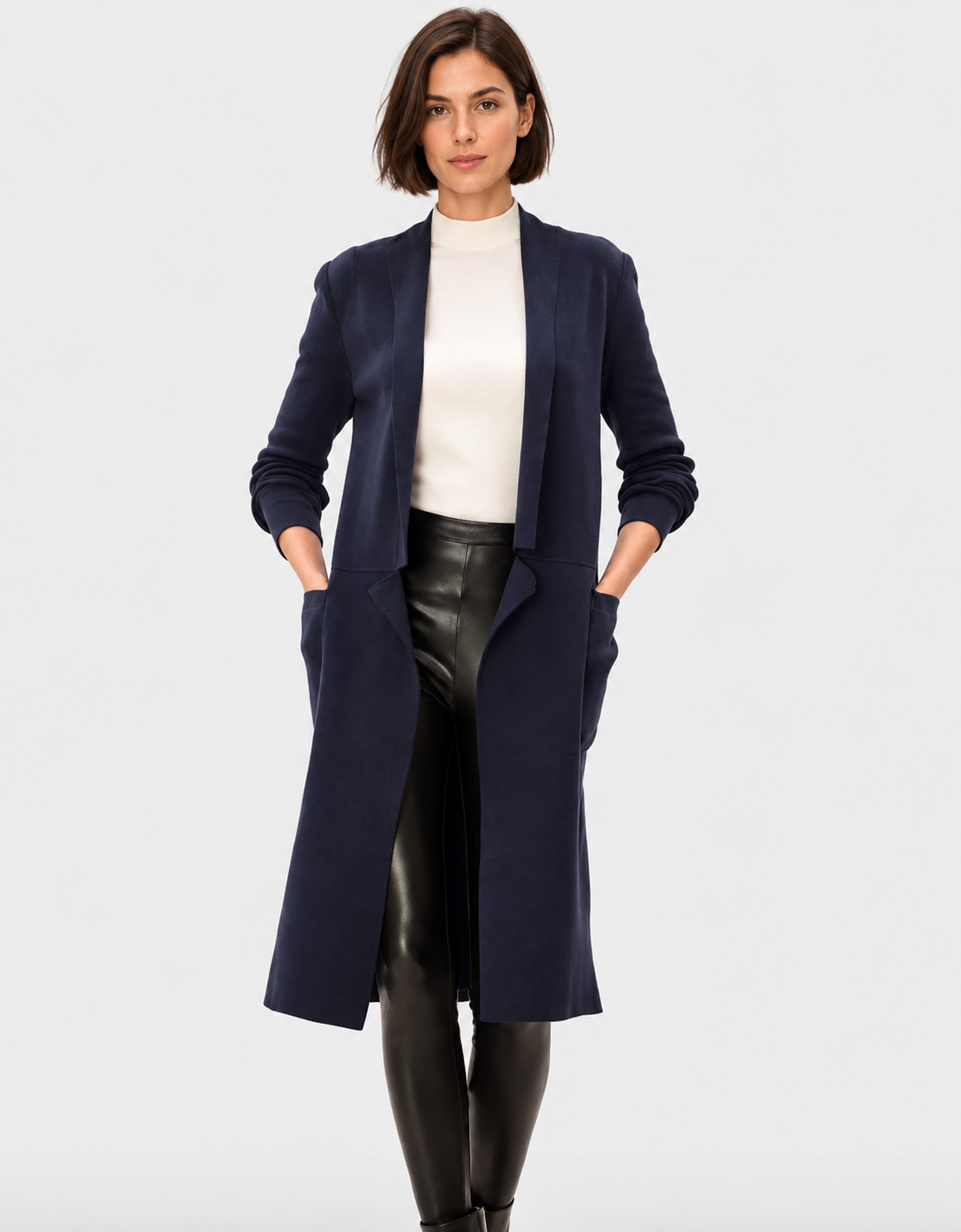 women's navy blue longline sweater knit cardigan