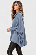Women's Blue Cowl Neck Oversized Linen Cotton Top