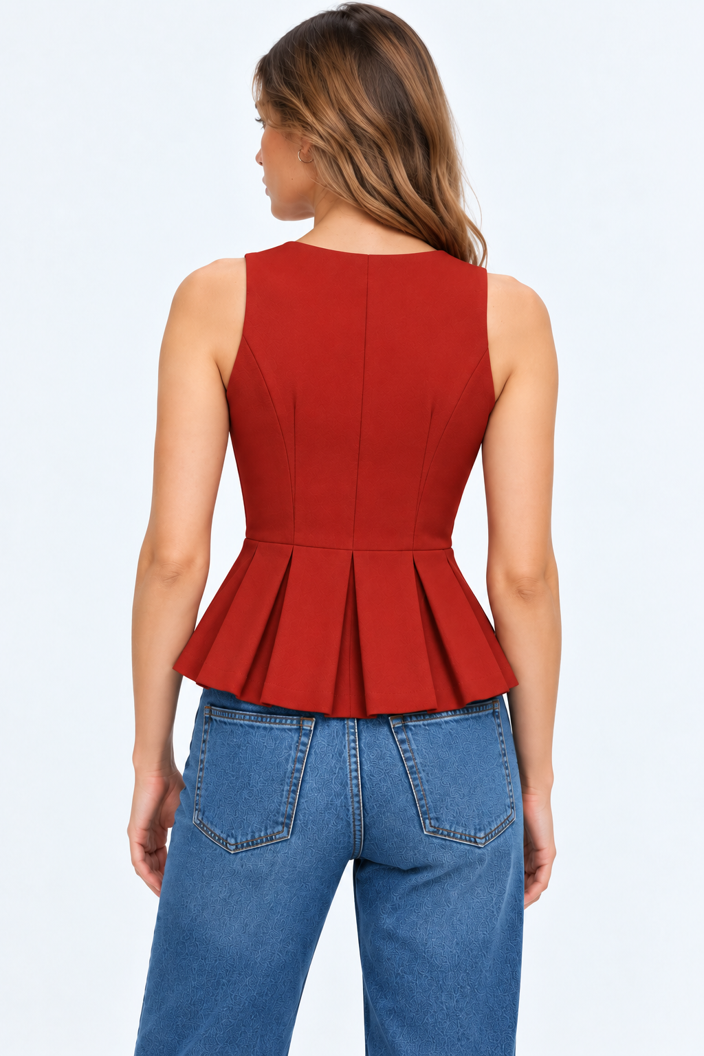 Women’s Red Polyester Peplum Zip-Up Top