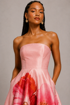 Pink Floral Dupioni Fit & Flare Midi Dress
