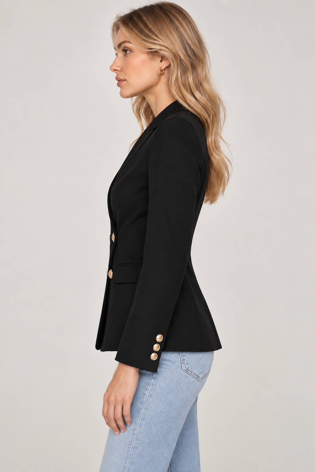 Women’s Black Viscose Double-Breasted Tailored Blazer