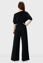 Nams-Ropa asymmetric shoulder cotton jersey palazzo jumpsuit with wide-leg, soft drape, and stylish one-piece design.
