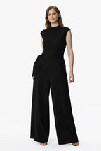 Nams-Ropa asymmetric sash-tie cotton jersey palazzo jumpsuit with wide-leg design and soft drape, one-piece fashion outfit.