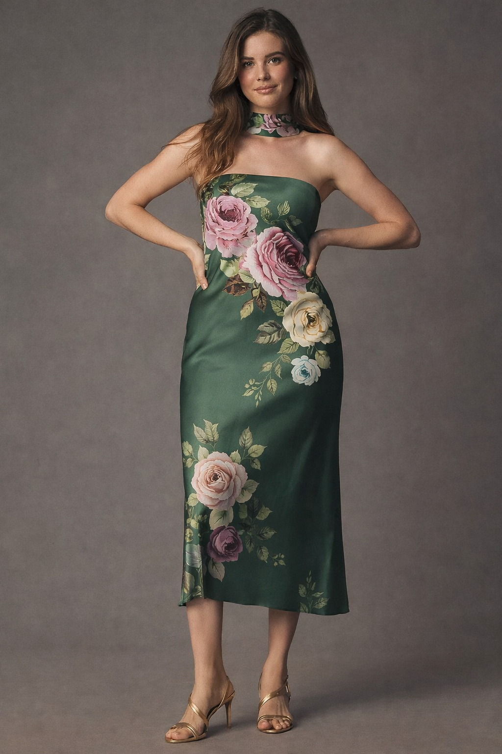 Strapless Satin Scarf Midi Dress by Nammy