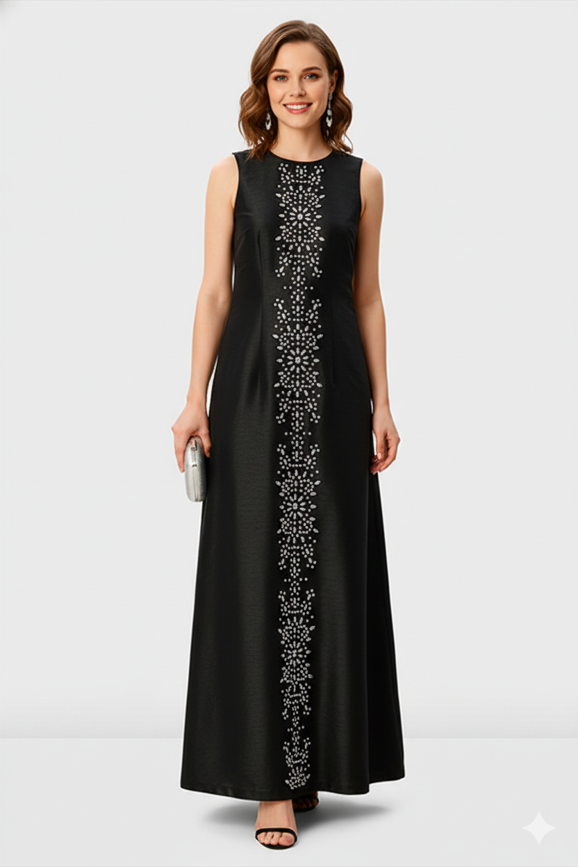 Bead Embellished Dupioni Maxi Dress