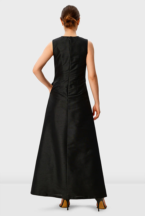 Bead Embellished Dupioni Maxi Dress