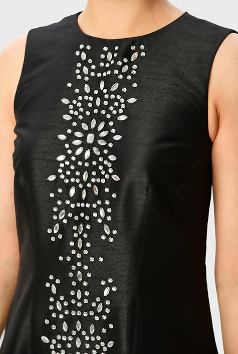 Bead Embellished Dupioni Maxi Dress
