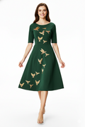Floral Embellished Illusion Tulle and Dupioni Dress