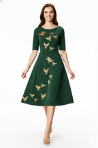 Floral Embellished Illusion Tulle and Dupioni Dress