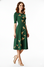 Bird Embroidery Cotton Jersey Dress