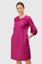Bow-Tie Front Cotton Poplin Shift Dress | Short-Sleeve Mini Dress in Crisp Poplin