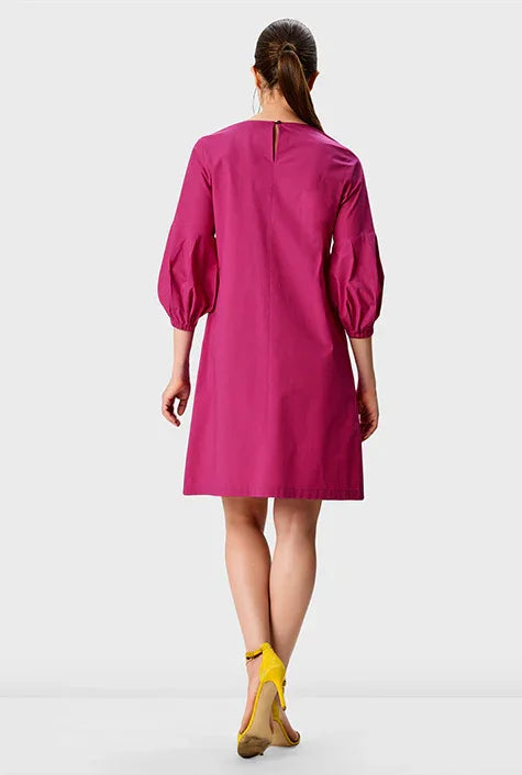 Bow-Tie Front Cotton Poplin Shift Dress | Short-Sleeve Mini Dress in Crisp Poplin