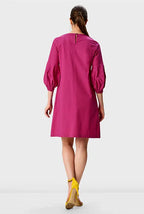 Bow-Tie Front Cotton Poplin Shift Dress | Short-Sleeve Mini Dress in Crisp Poplin