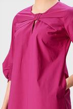 Bow-Tie Front Cotton Poplin Shift Dress | Short-Sleeve Mini Dress in Crisp Poplin