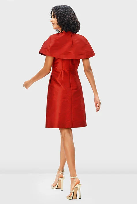 Nams Ropa Capelet Back Dupioni A-Line Dress, short-sleeve wedding guest midi dress, elegant and simple for special occasions.