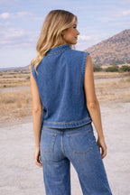 Blusa de mezclilla de algodón para mujer