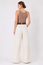 Studded Waist Wide Leg Denim Jeans