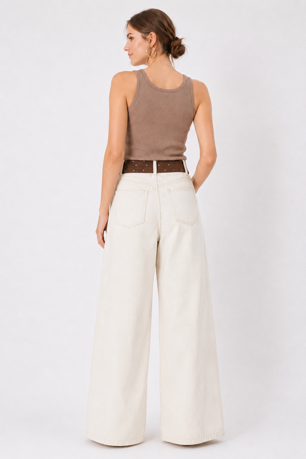 Studded Waist Wide Leg Denim Jeans