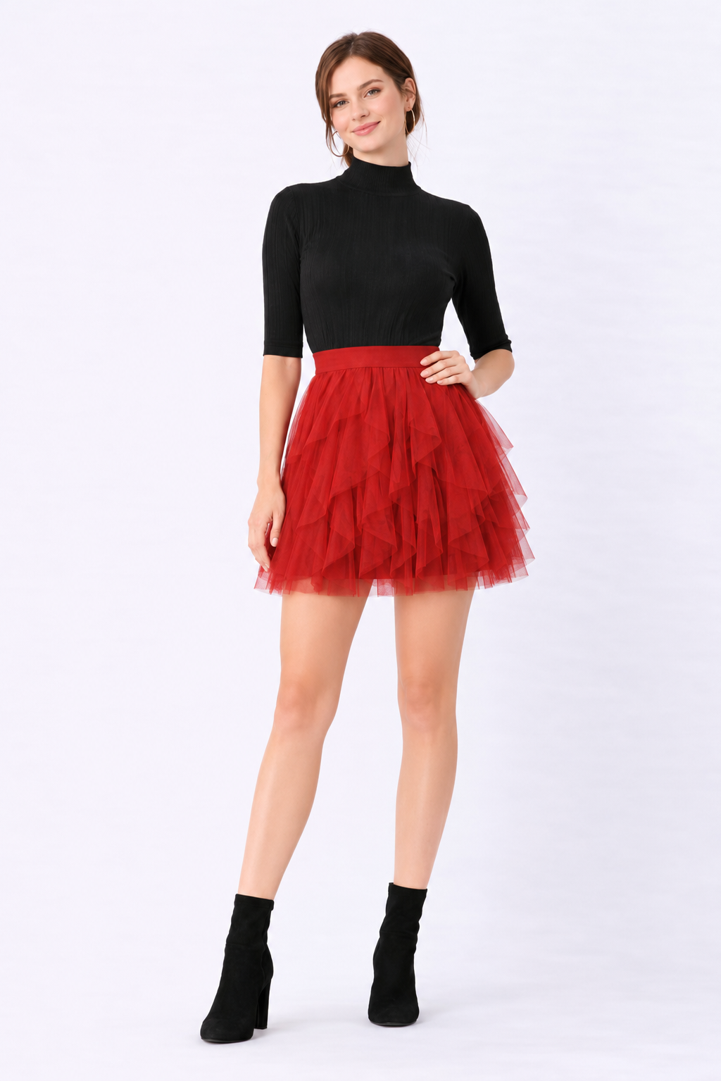 Raw Edge Ruffle Asymmetric Layer Sheer Mesh Skirt