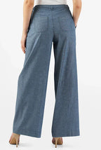 Cotton Chambray Wide-Leg Pants | High-Waist Relaxed Work-Casual Trousers