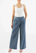 Cotton Chambray Wide-Leg Pants | High-Waist Relaxed Work-Casual Trousers