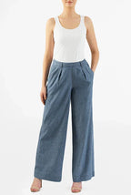 Cotton Chambray Wide-Leg Pants | High-Waist Relaxed Work-Casual Trousers