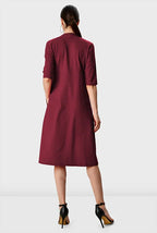 Cotton Jersey Empire A-Line Dress with deep V-neck, casual midi length, from nams-ropa, featuring a simple, comfortable work and casual style.