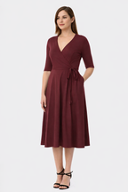 Cotton Knit Midi Wrap Dress