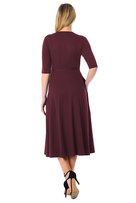 Cotton Knit Midi Wrap Dress